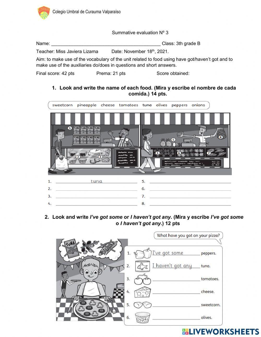Unit 3 Evaluation -I like cooking-