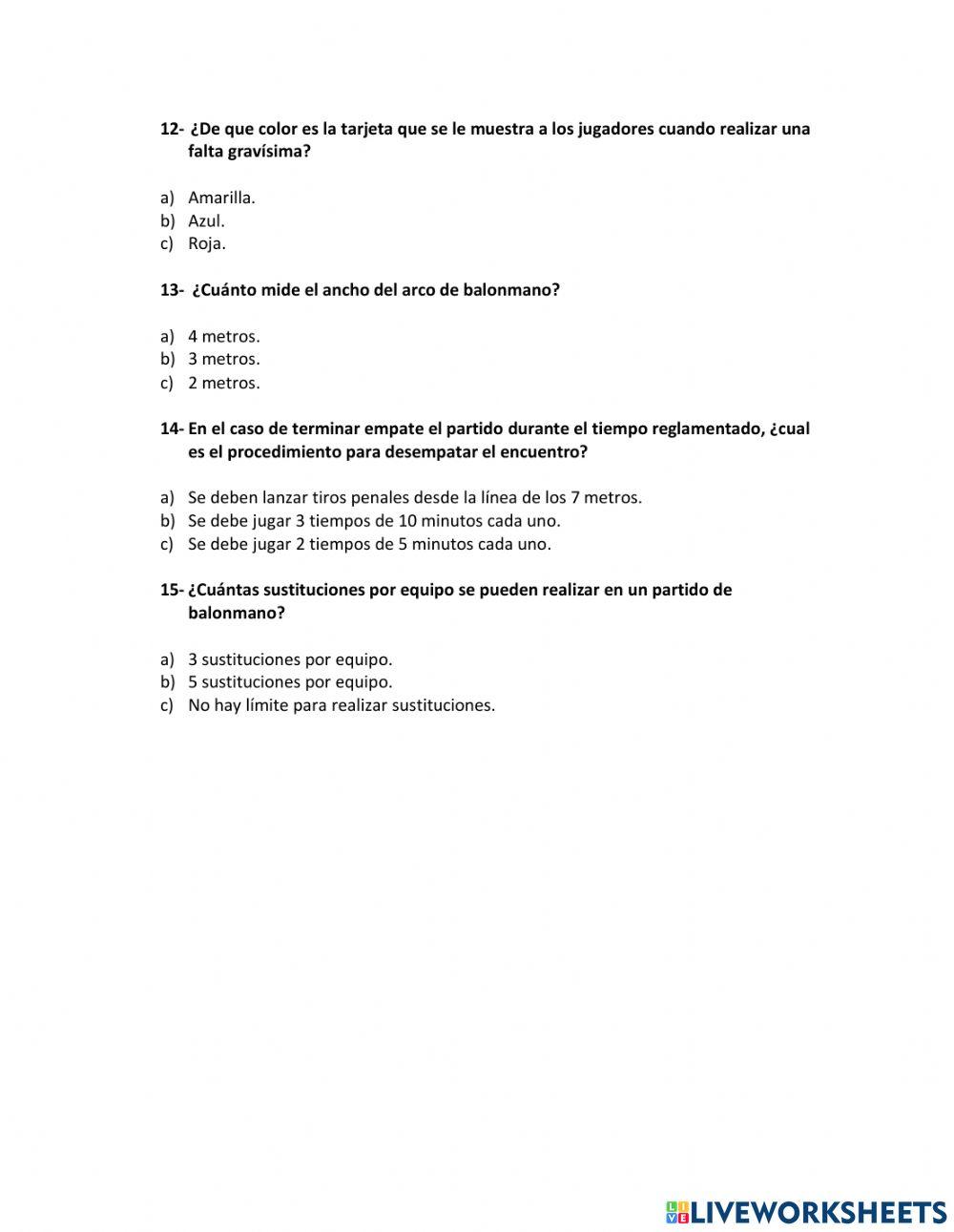 Cuestionario generalidades del balonmano