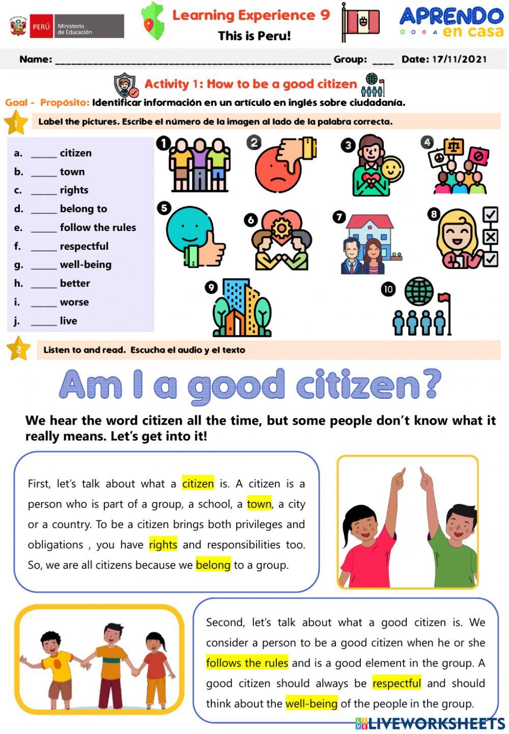 How To Be A Good Citizen Worksheet
