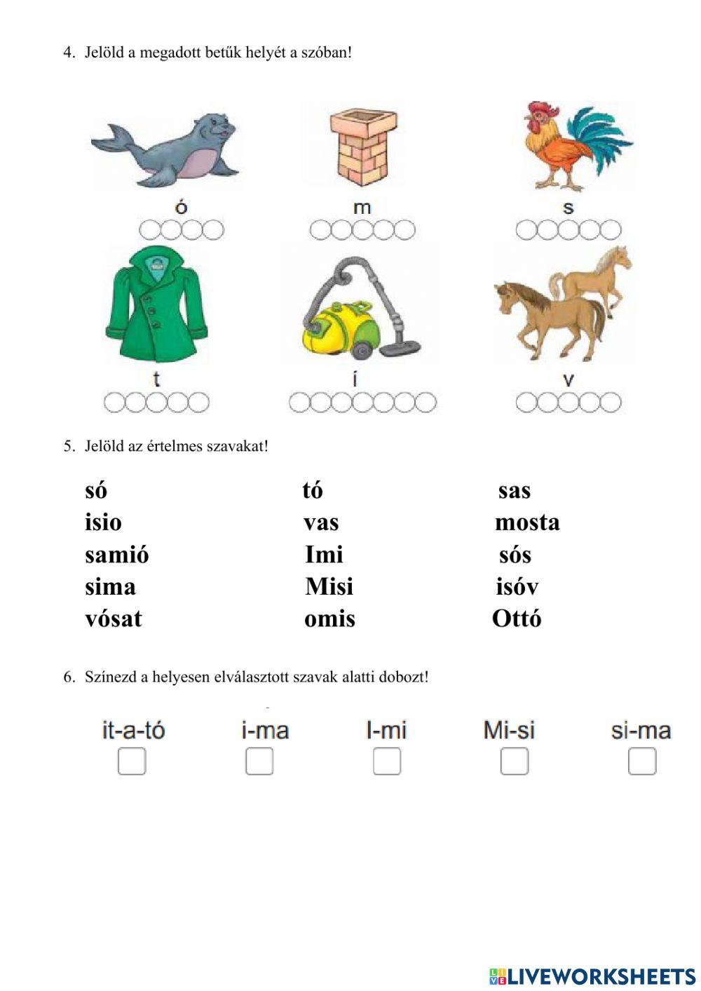 Mit tudok? (a, i, í, o, ó, m, s, t, v betűk)