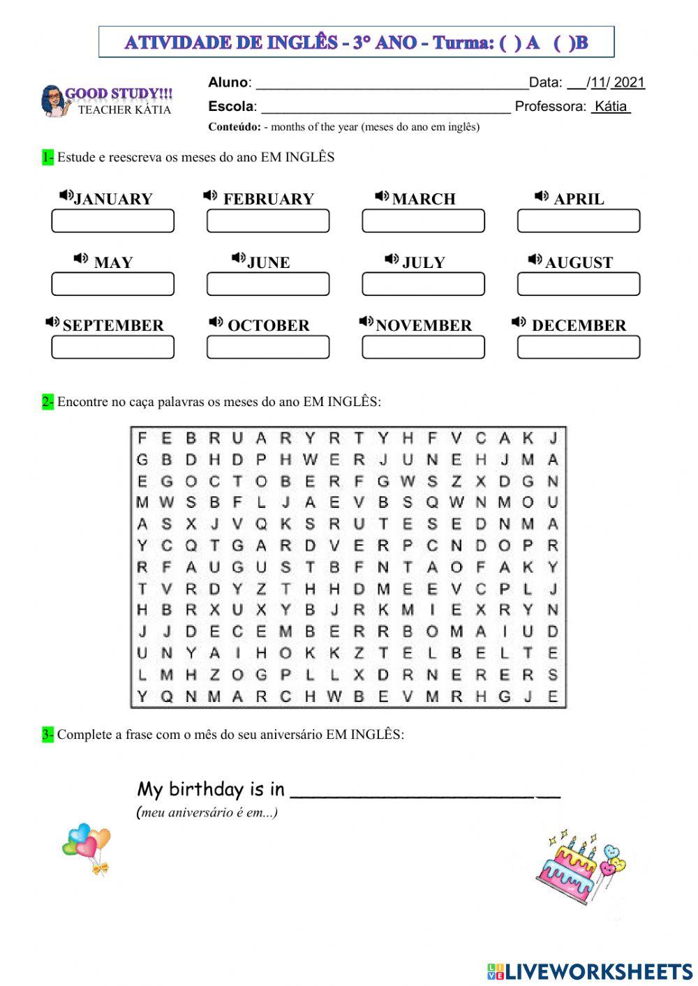 3°ano - INGLÊS - MONTHS OF THE YEAR -17-11-21