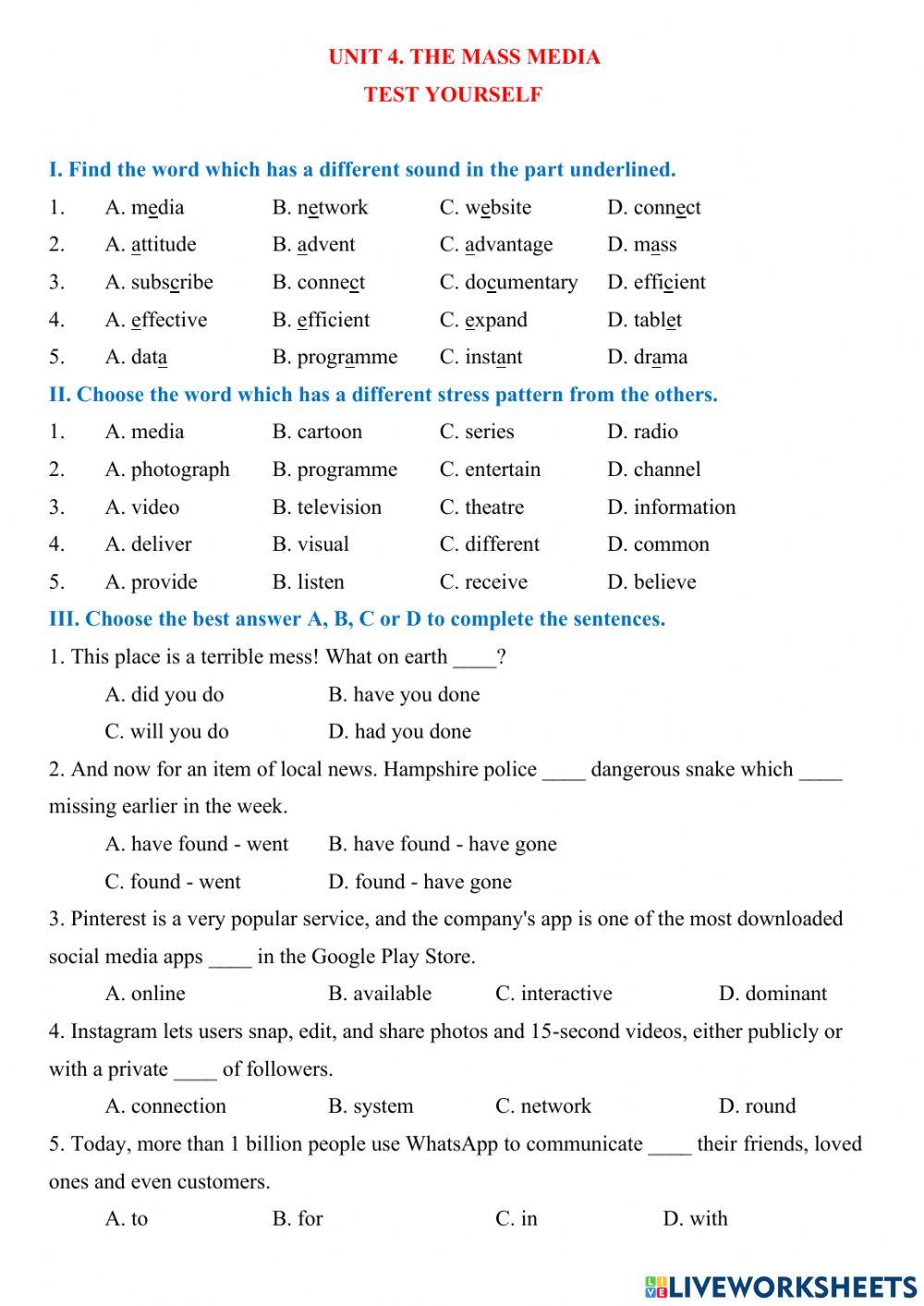 Grade 12 unit 4 test yourself