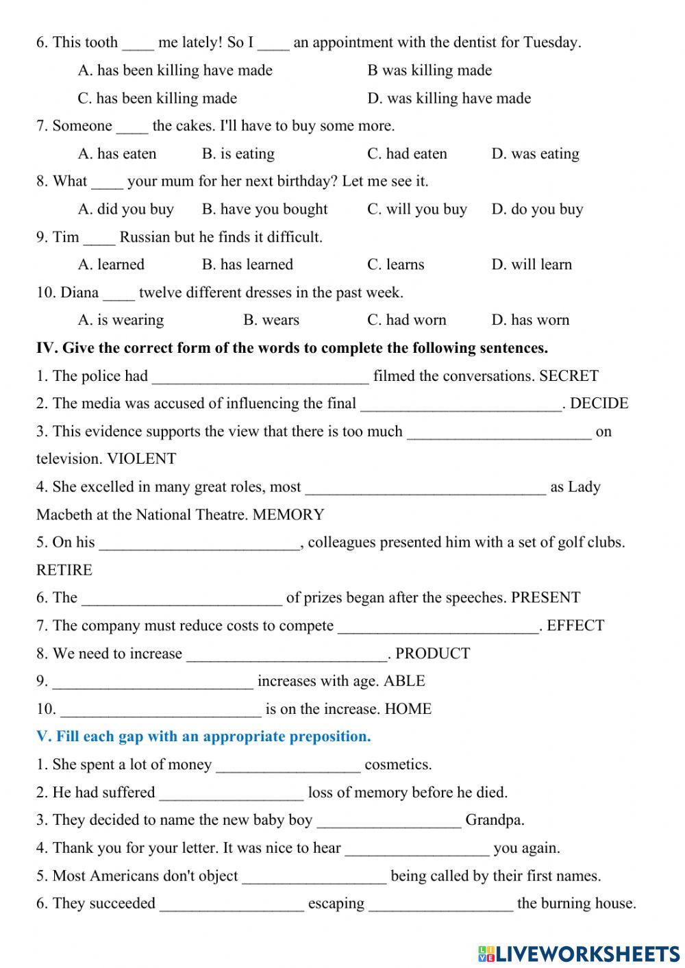 Grade 12 unit 4 test yourself