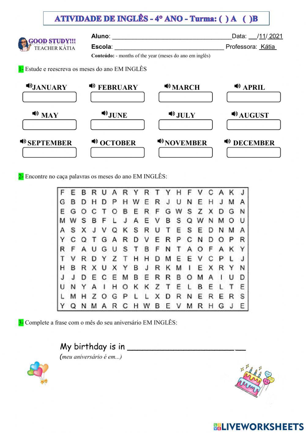 4°ano - INGLÊS - MONTHS OF THE YEAR -17-11-21