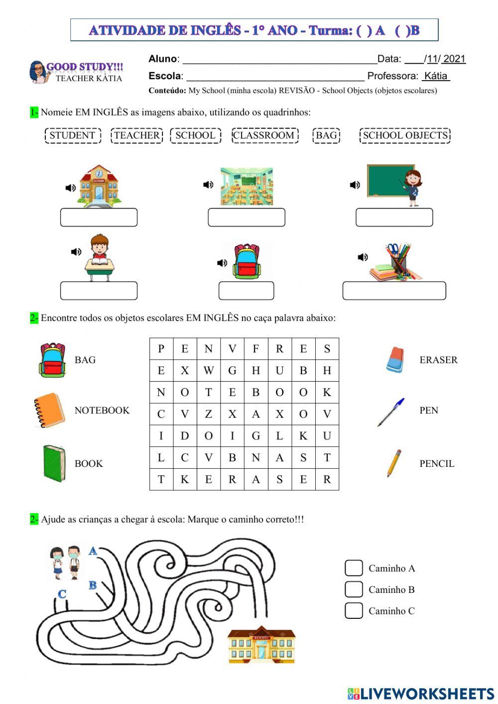 1° ano- inglês - my school - 22-11-21