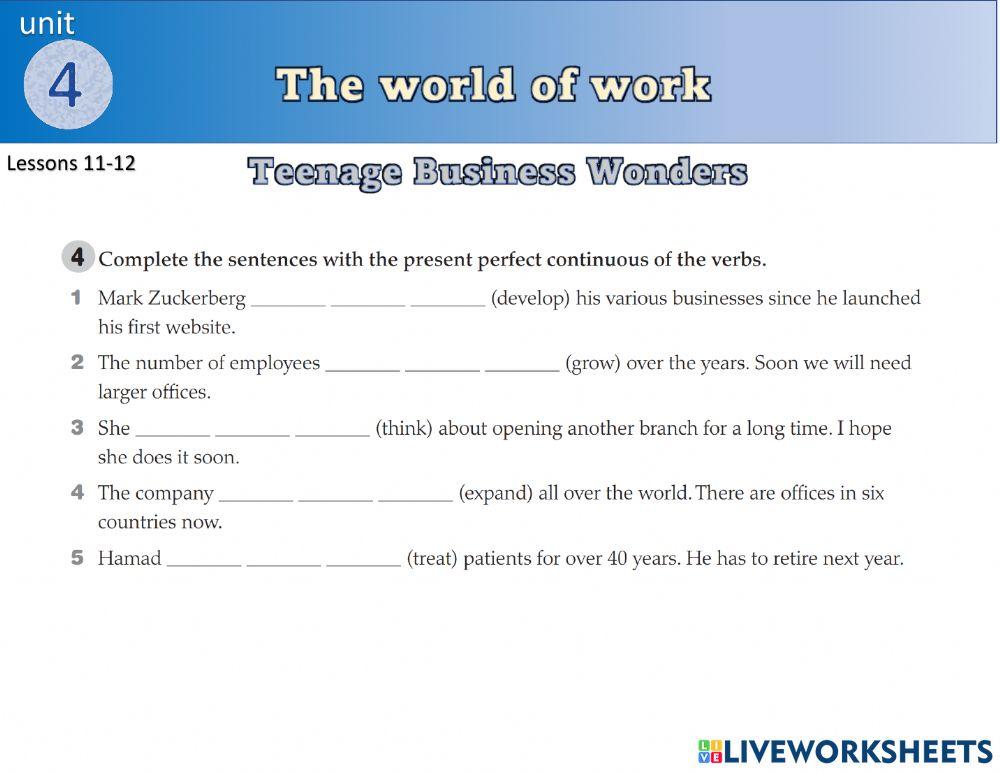 present perfect continuous online exercise for Live Worksheets