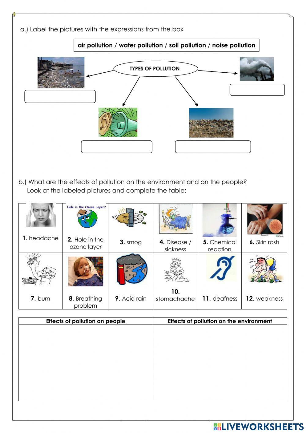 Pollution worksheet grade 6 online exercise for live worksheets