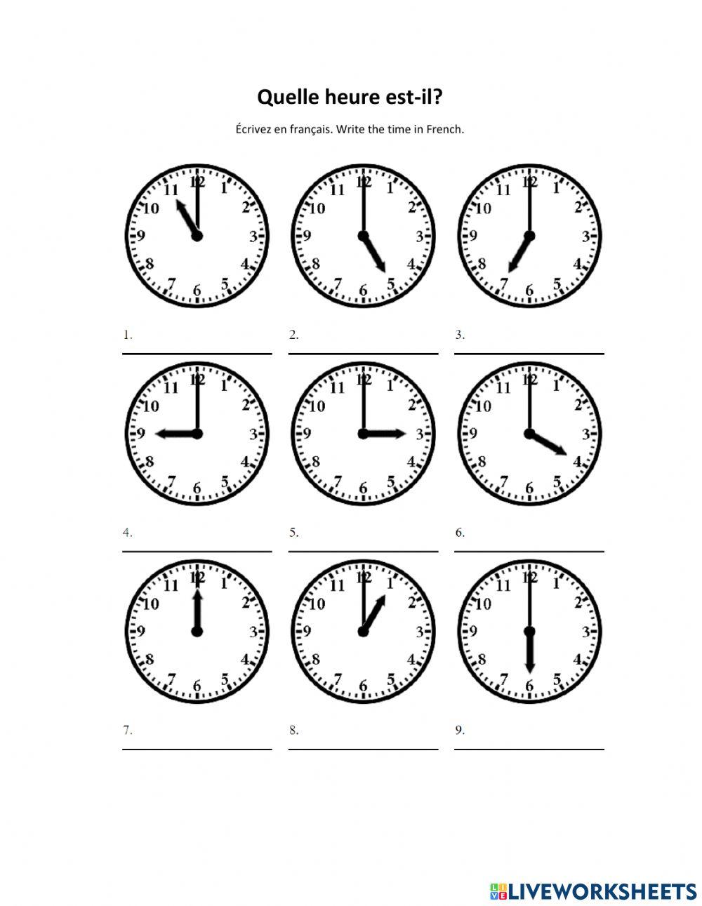 Quelle heure estil? Time on the hour 1 online exercise for Live Worksheets