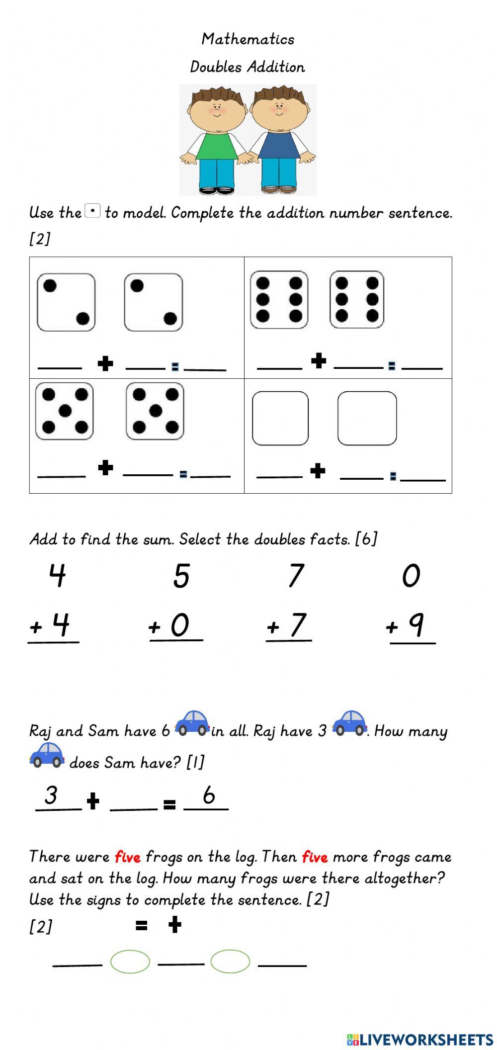Adding Doubles exercise Live Worksheets