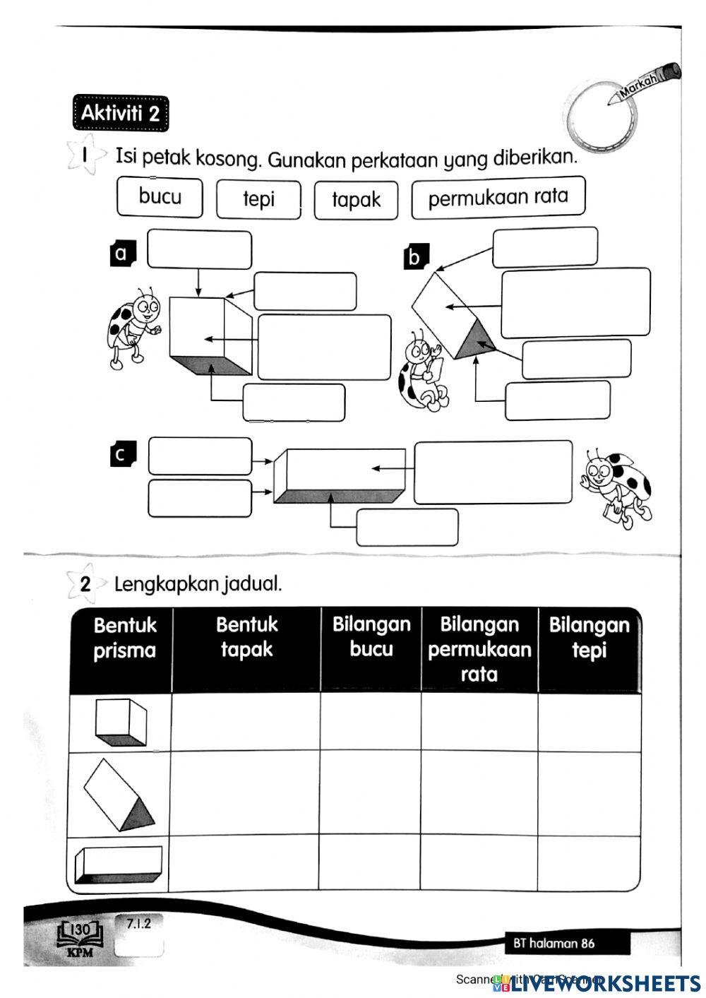 Bentuk BLA 130 interactive activity for Tahun 3 Live Worksheets