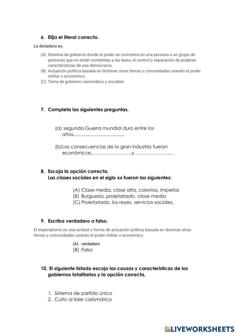 Prueba online exercise for decimo | Live Worksheets