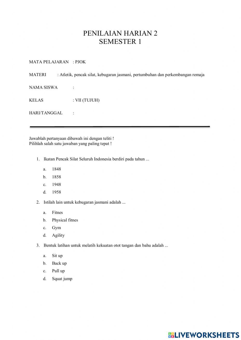 Penilaian harian 2 kls 7