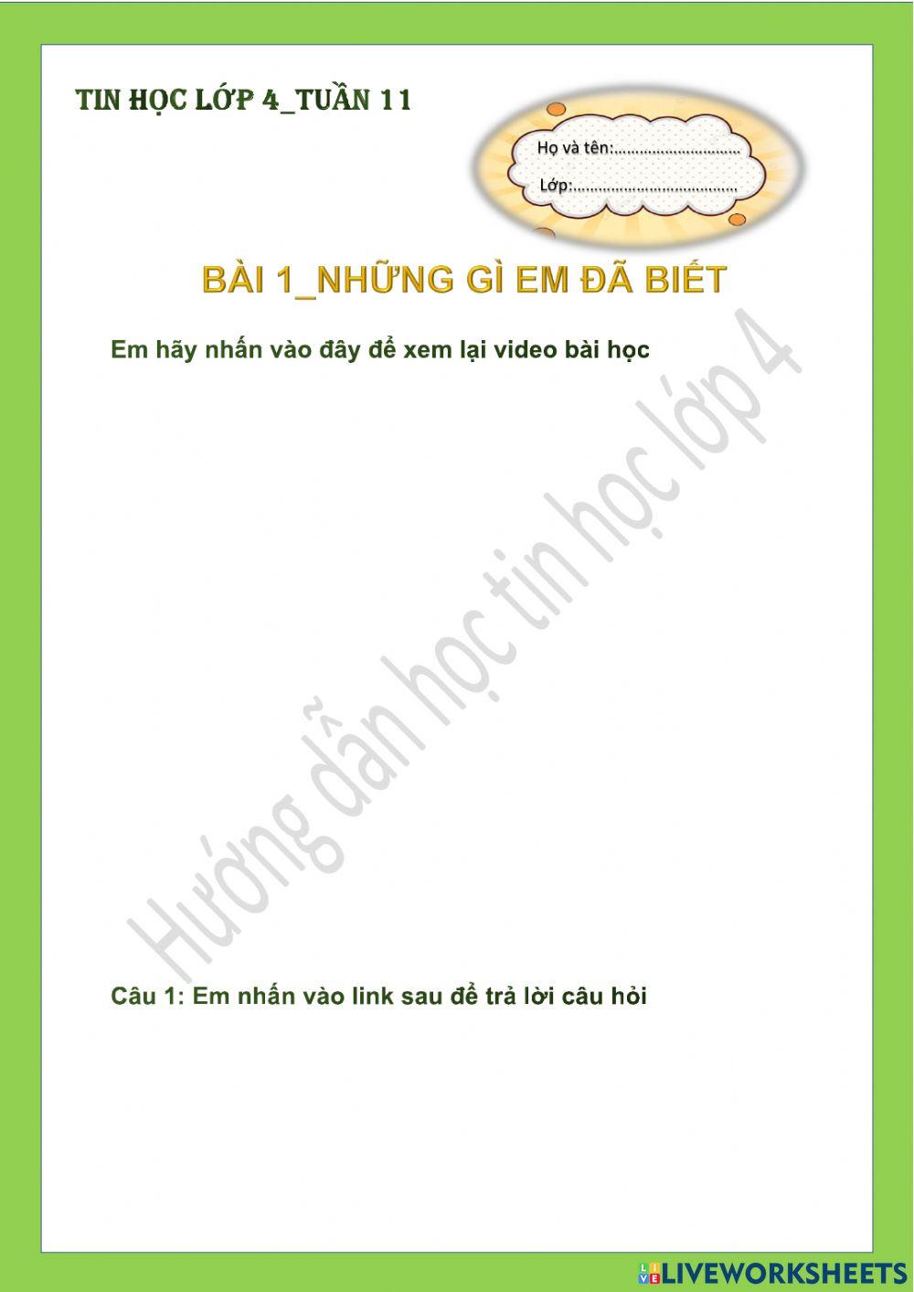 Tin học lớp 4-Tuần 11-CĐ3-Bài 1: Những gì em đã biết