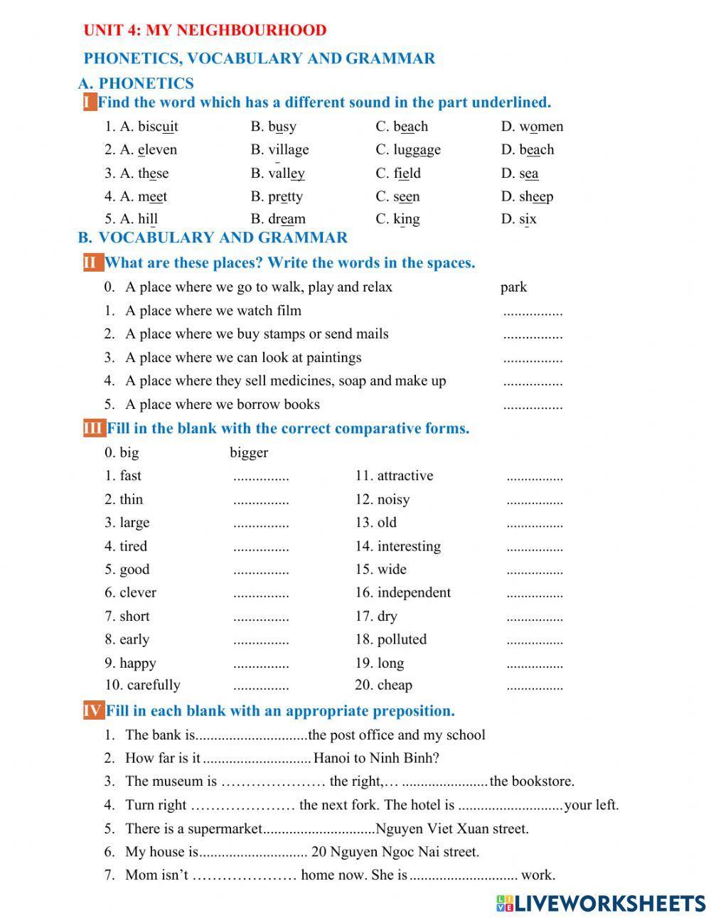 Exercise unit 4- grade 6