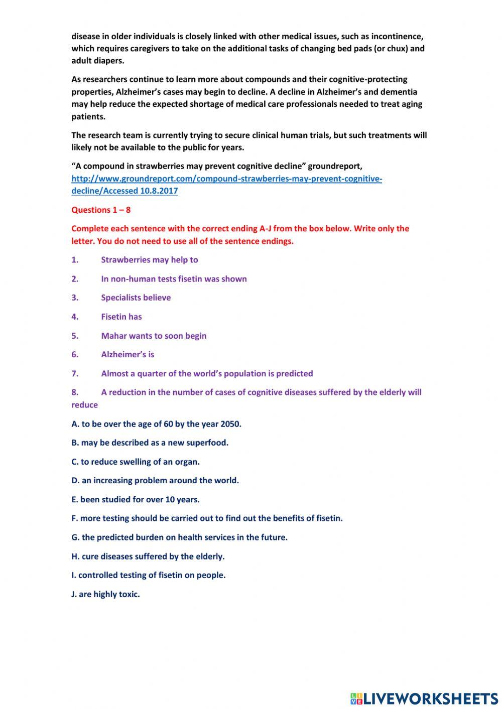 IELTS Matching sentence ending