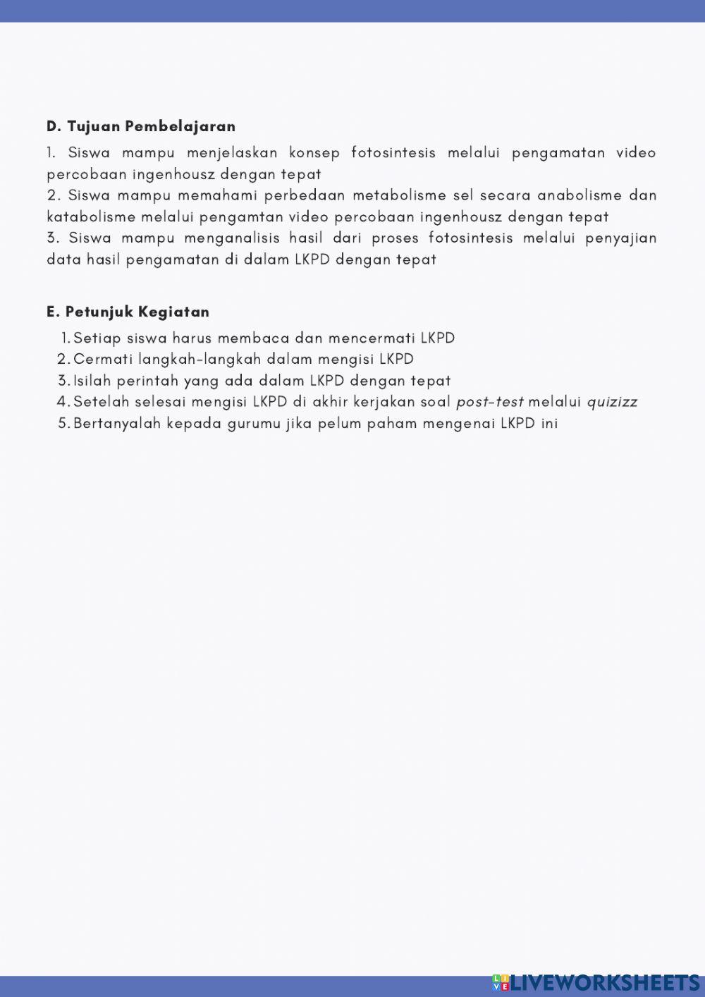 Lkpd fotosintesis - materi energi