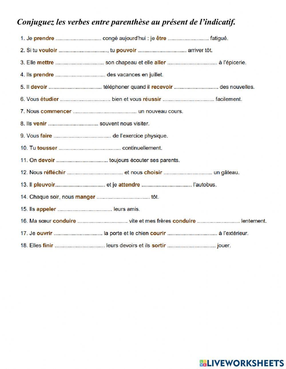 Les verbes au présent