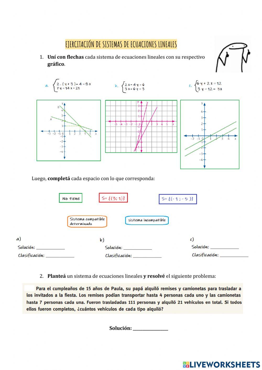 Sistemas de ecuaciones lineales - Ejercitación