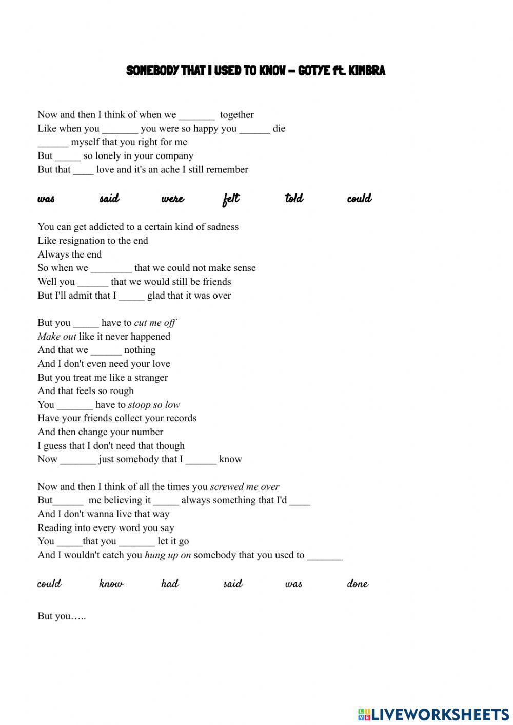 Somebody that I used to know - Past - Used to