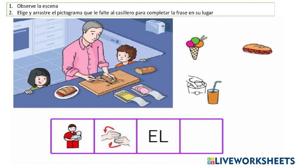 Complete las frases con pictogramas