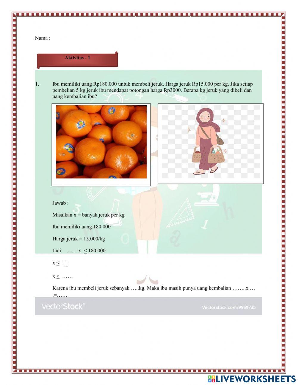 LKPD Pertidaksamaan Linear Satu Variabel