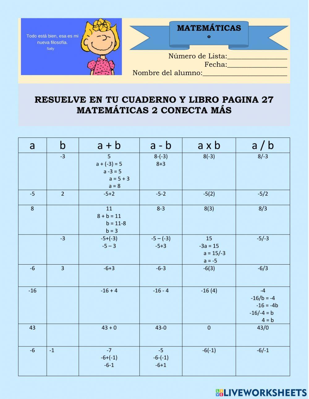 Operaciones con números enteros