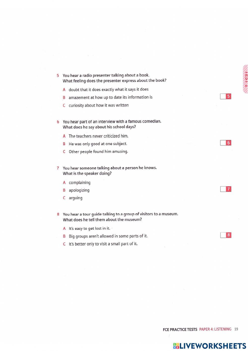 FCE Listening Mock Test