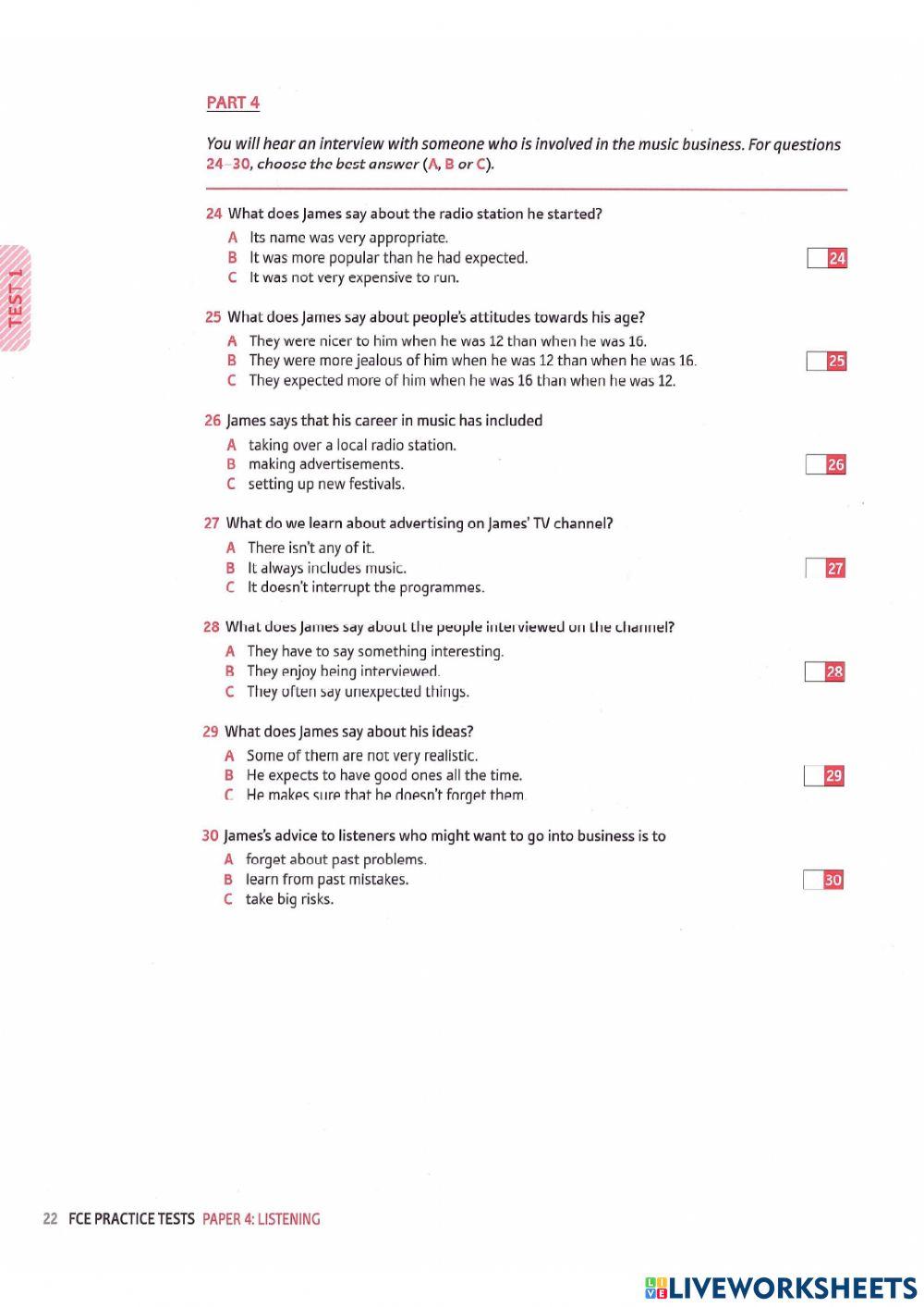 FCE Listening Mock Test