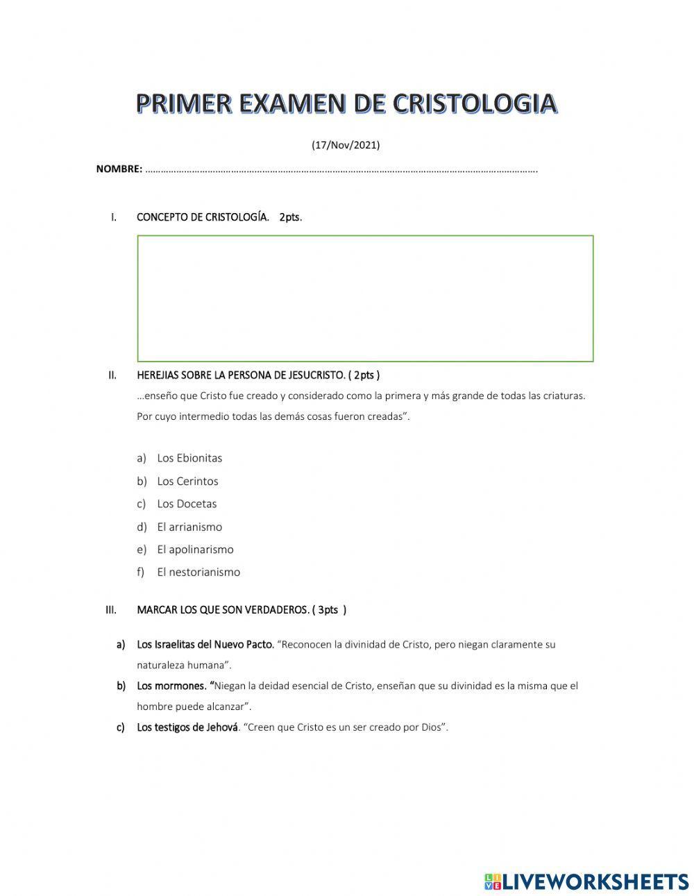 Primer examen de cristologia