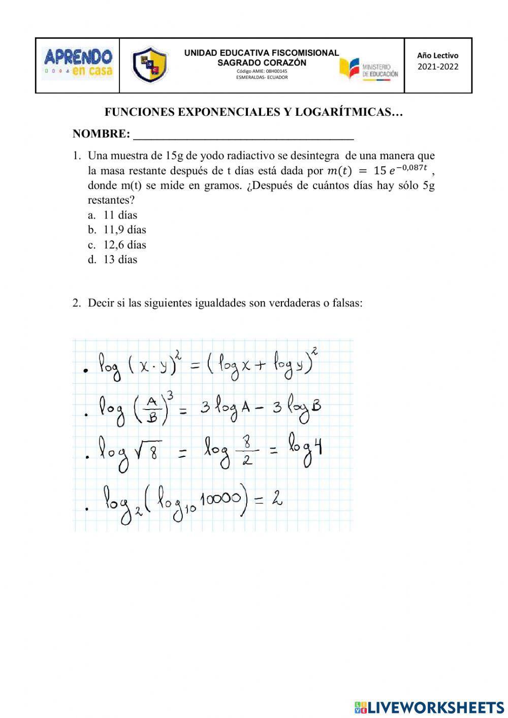 Funciones exponenciales y logarítmicas