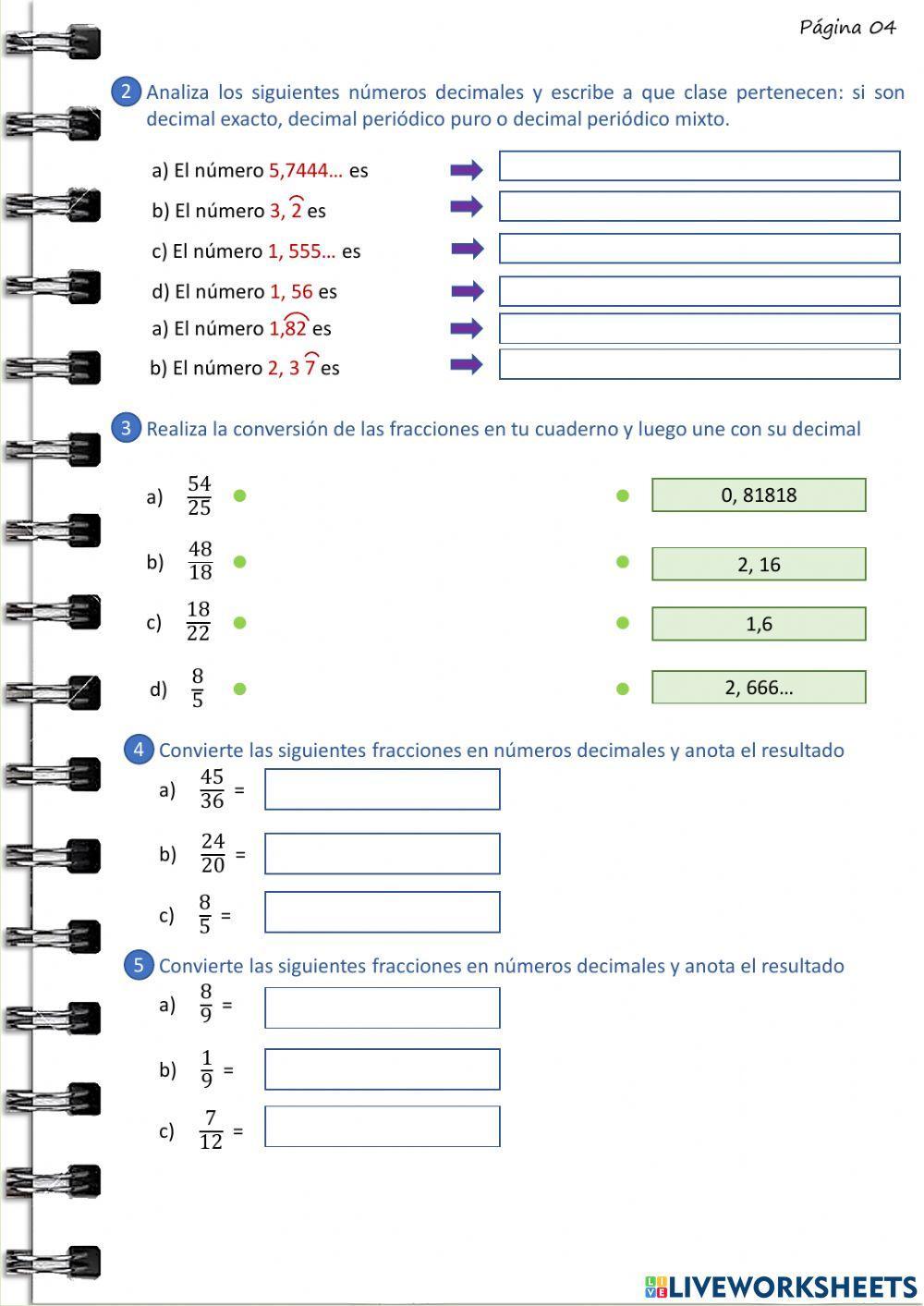 Clasificación de los números decimales
