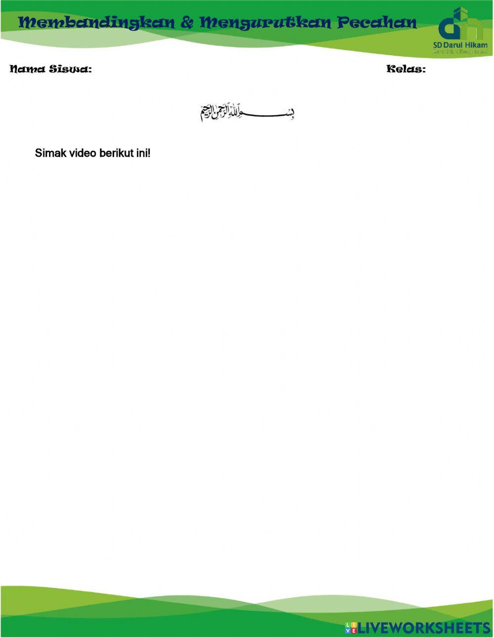 Membandingkan & Mengurutkan Pecahan