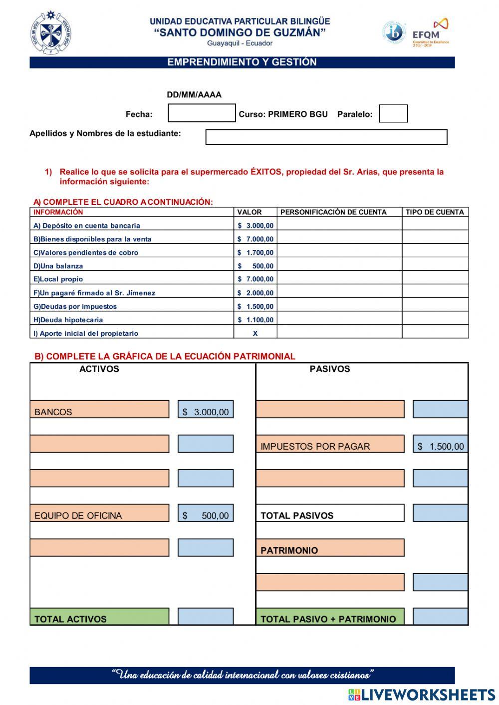 Aplicación de la ecuación patrimonial
