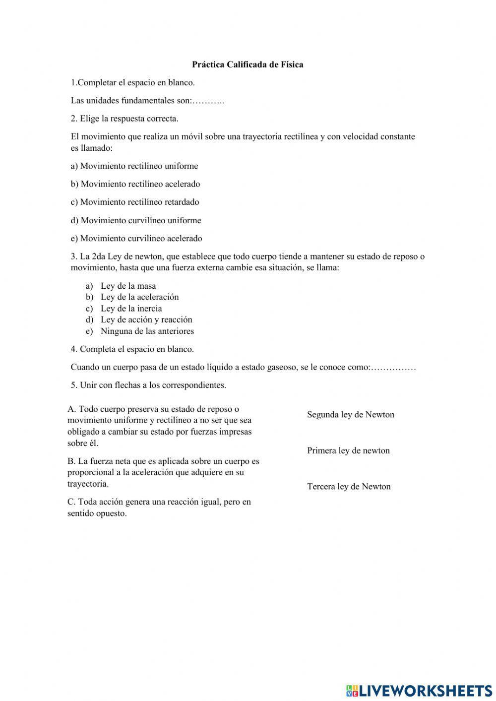 Práctica calificada de física