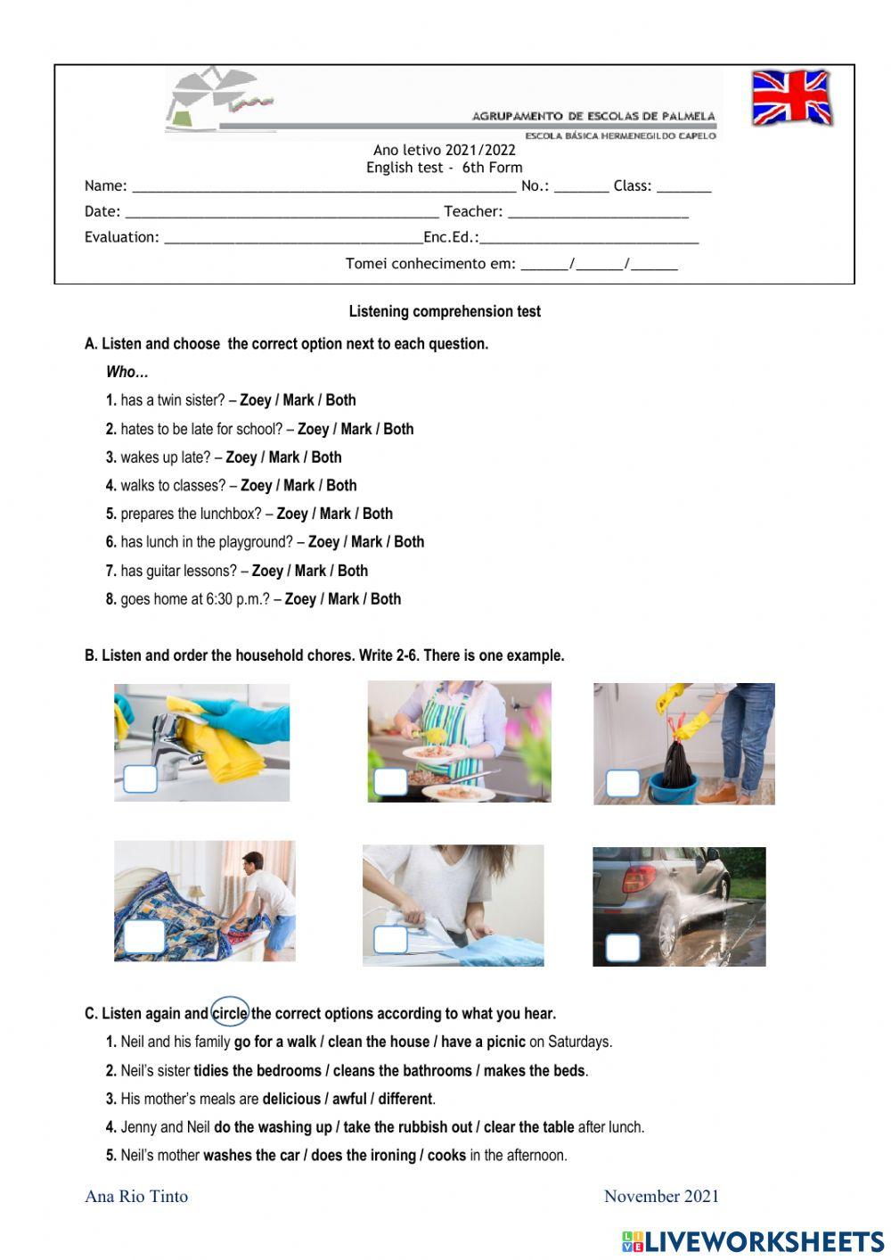 Listening Comprehension Test - version A 