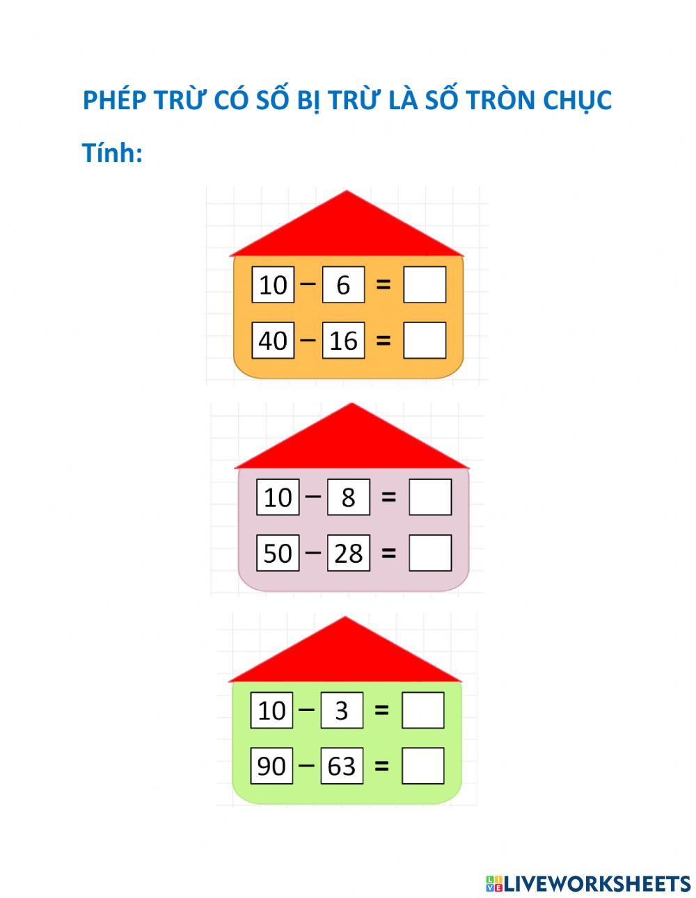 Phép trừ có số bị trừ là số tròn chục