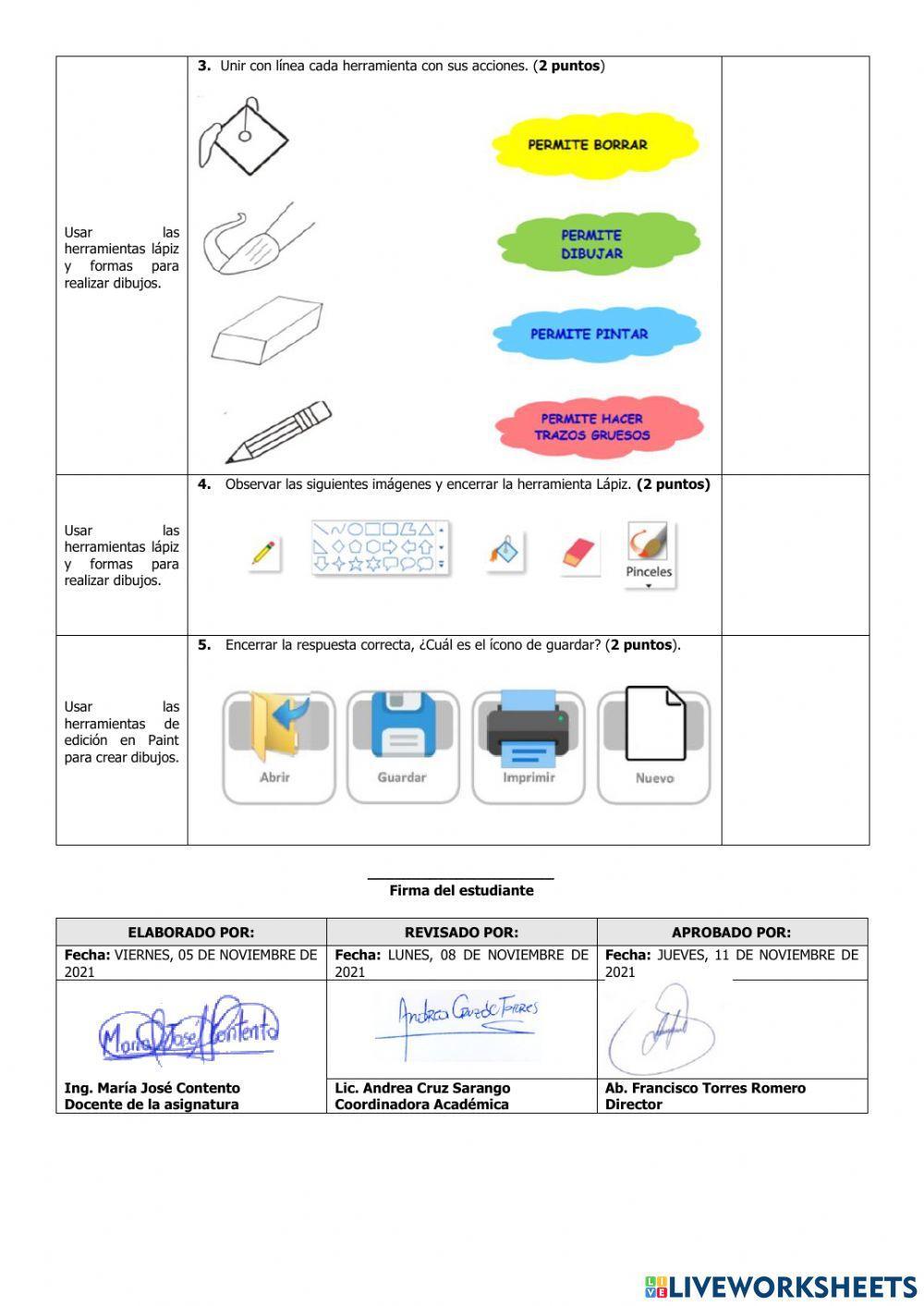 Evaluación de Computación Segundo Grado del Primer Parcial Segundo Quimestre