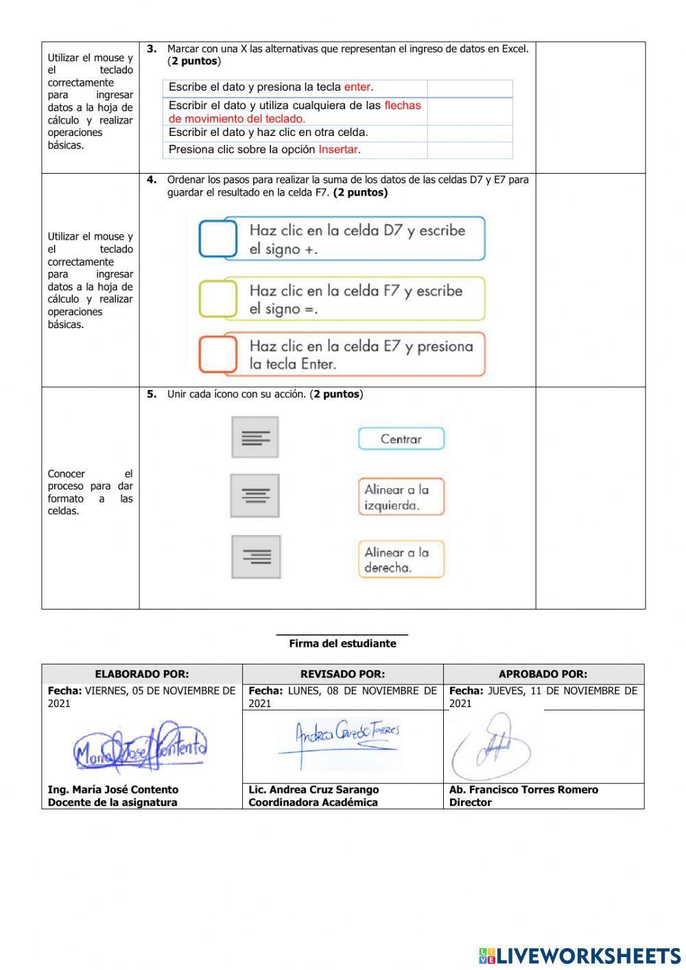 Evaluación de Computación Tercer Grado del Primer Parcial Segundo Quimestre