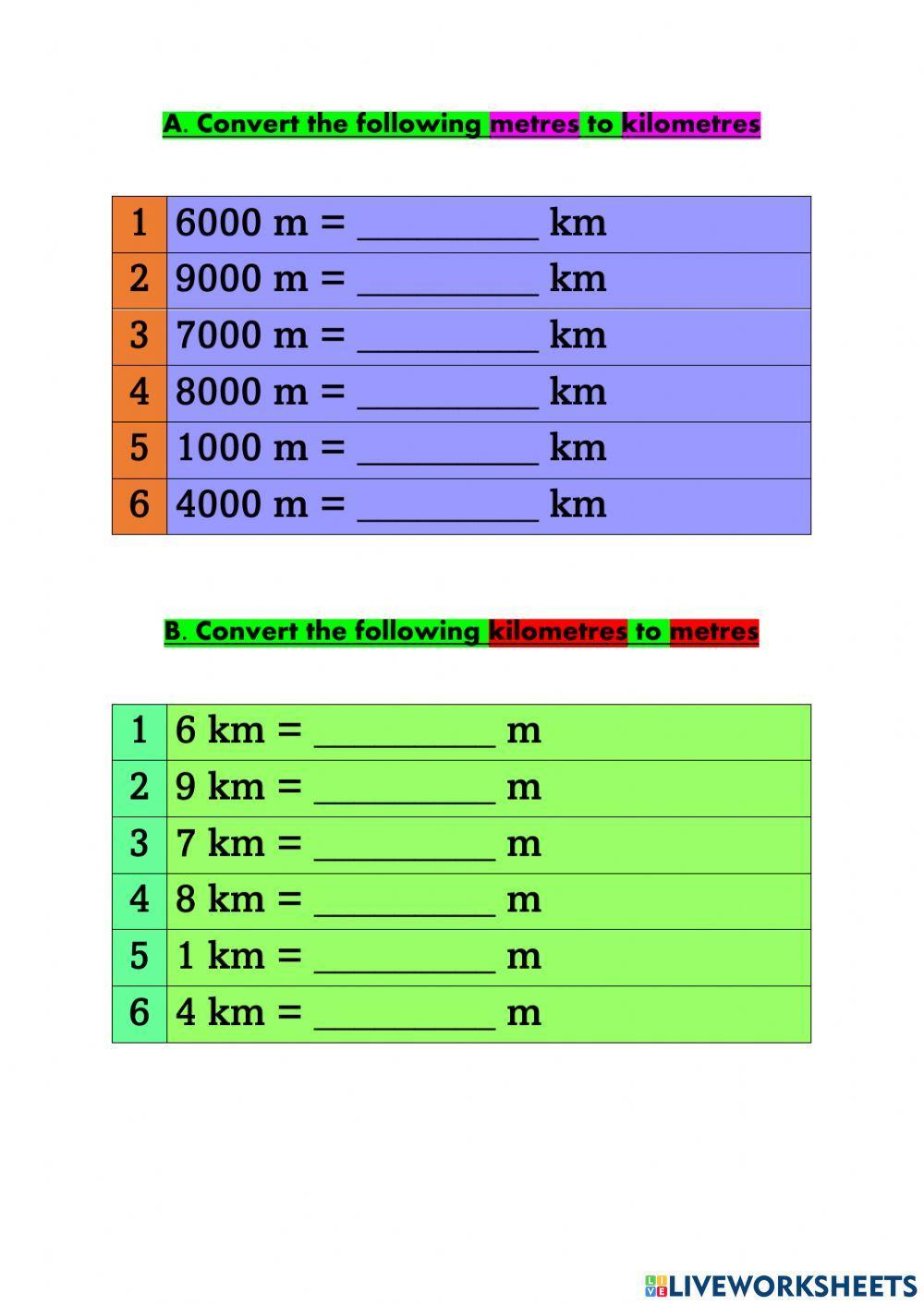 Converting Metres to Kilometres and Kilometres to Metres