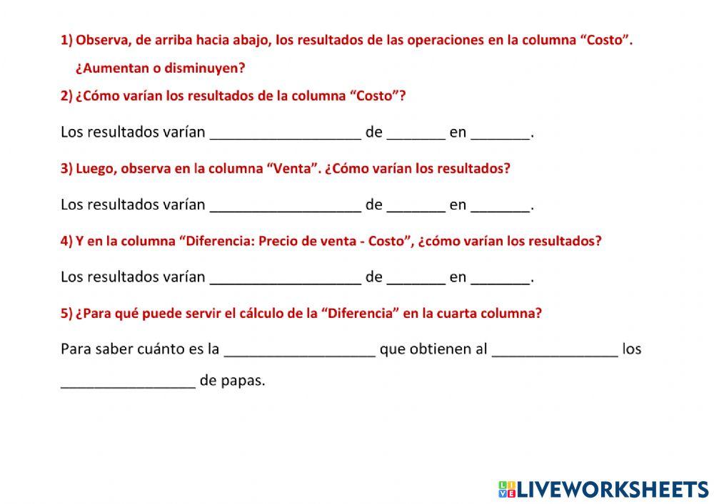 Comparaciones entre valores de compra, venta y ganancia