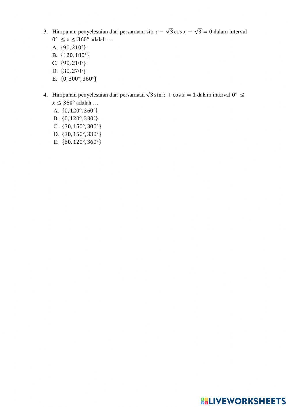 Menentukan HP dari persamaan trigonometri bentuk a cos x + b sin x - c