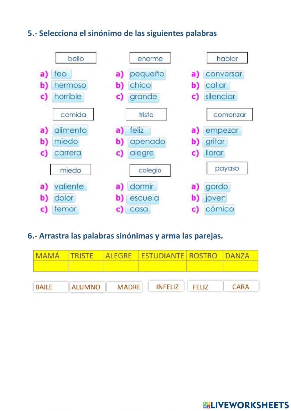Sinónimos y adjetivos calificativos