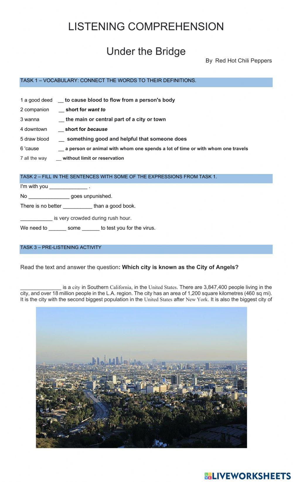 Under the bridge - listening comprehension