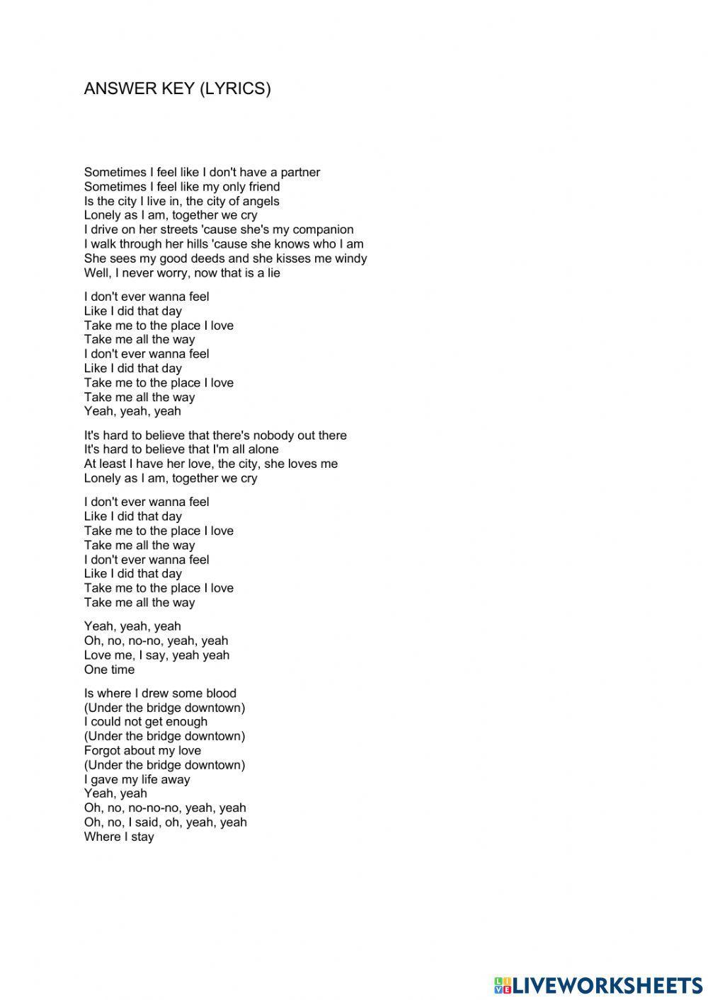 Under the bridge - listening comprehension