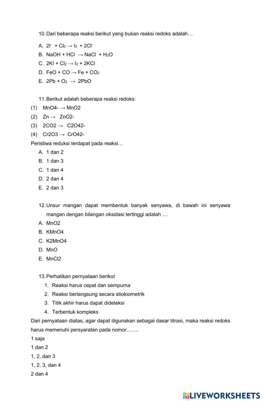 Ulangan Harian Titrasi Kompleksometri dan Redoks