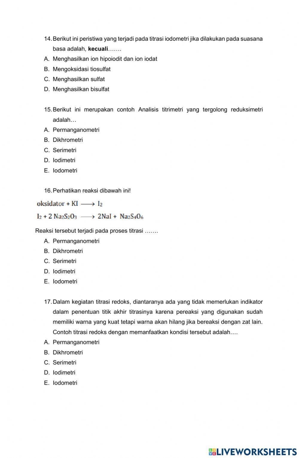 Ulangan Harian Titrasi Kompleksometri dan Redoks
