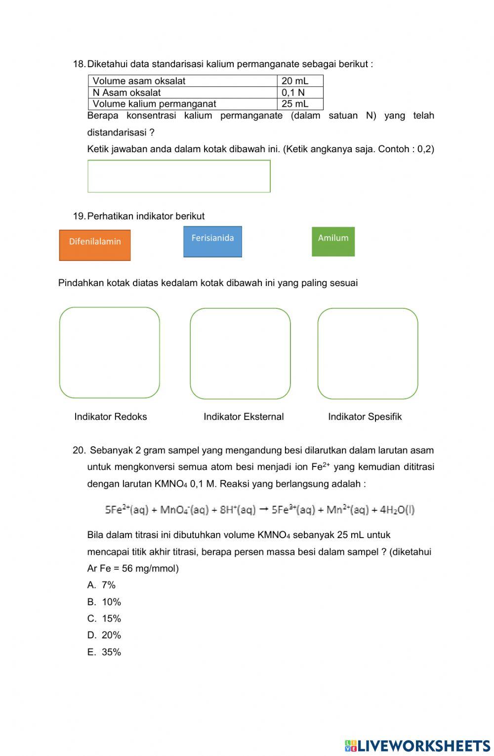 Ulangan Harian Titrasi Kompleksometri dan Redoks