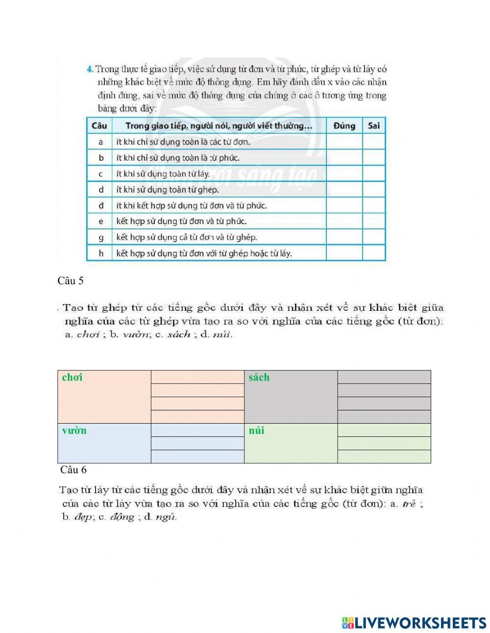 Từ đơn từ phức từ láy