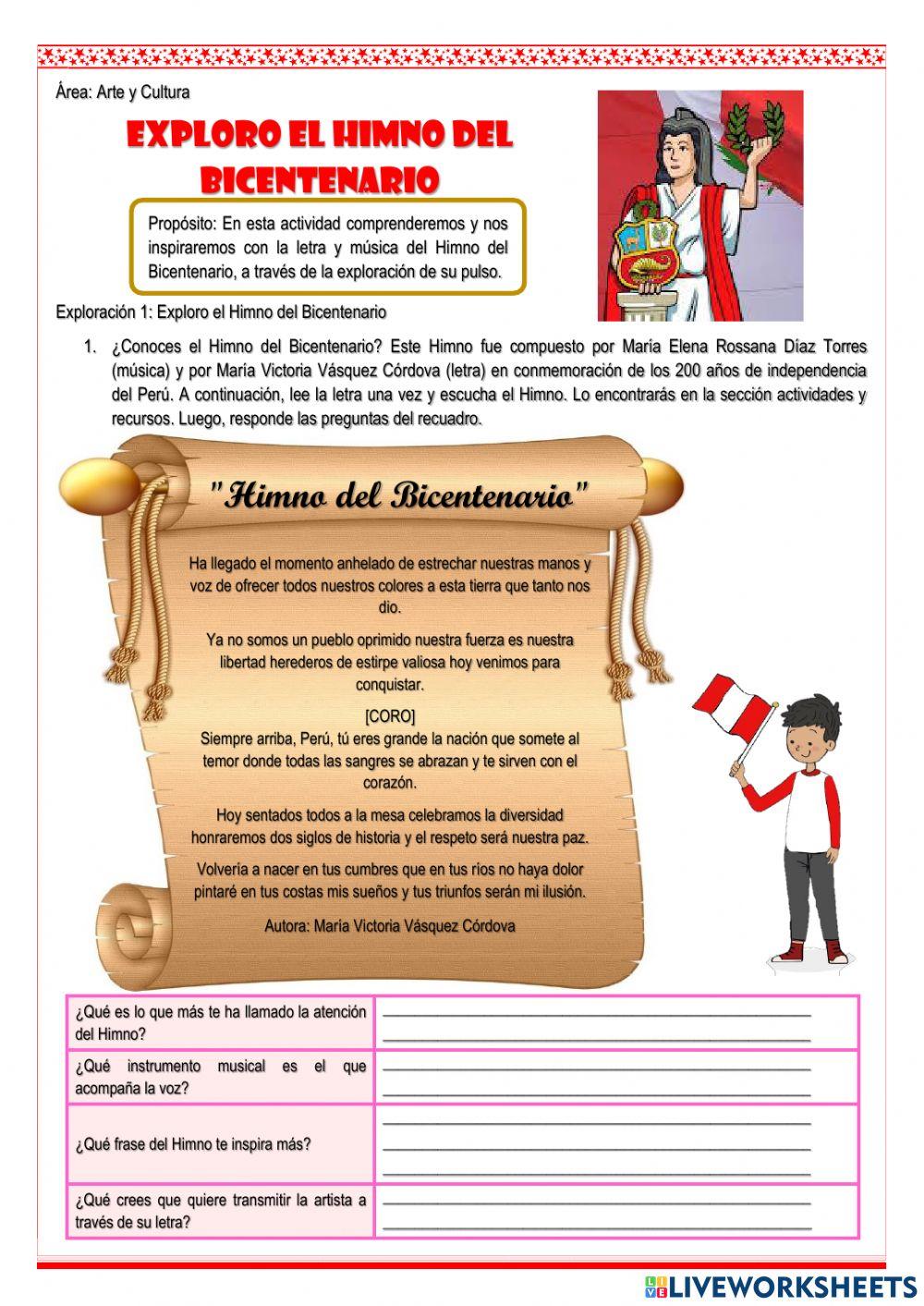 Exploro el Himno del  Bicentenario.