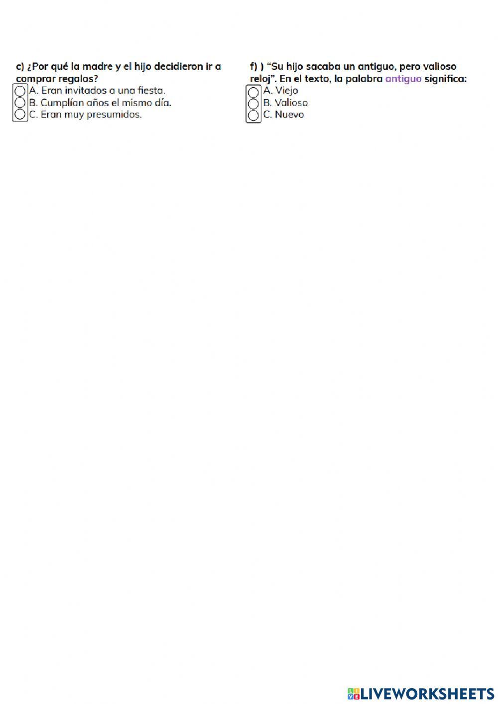 Comprensión lectora: El reloj y el peine